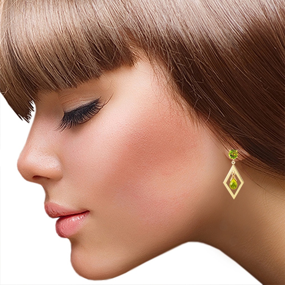 14K. SOLID GOLD CHANDELIERS EARRING WITH PERIDOTS - Picture 2 of 6